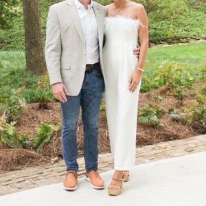 White Jumpsuit with Feather Detail